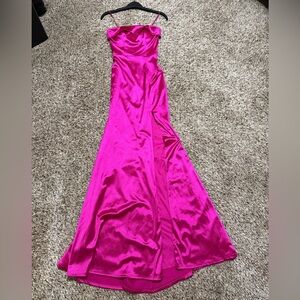 strapless open back dress Nox Anabel G1650 Strapless Beaded Long Prom Dress Hot Pink / 8